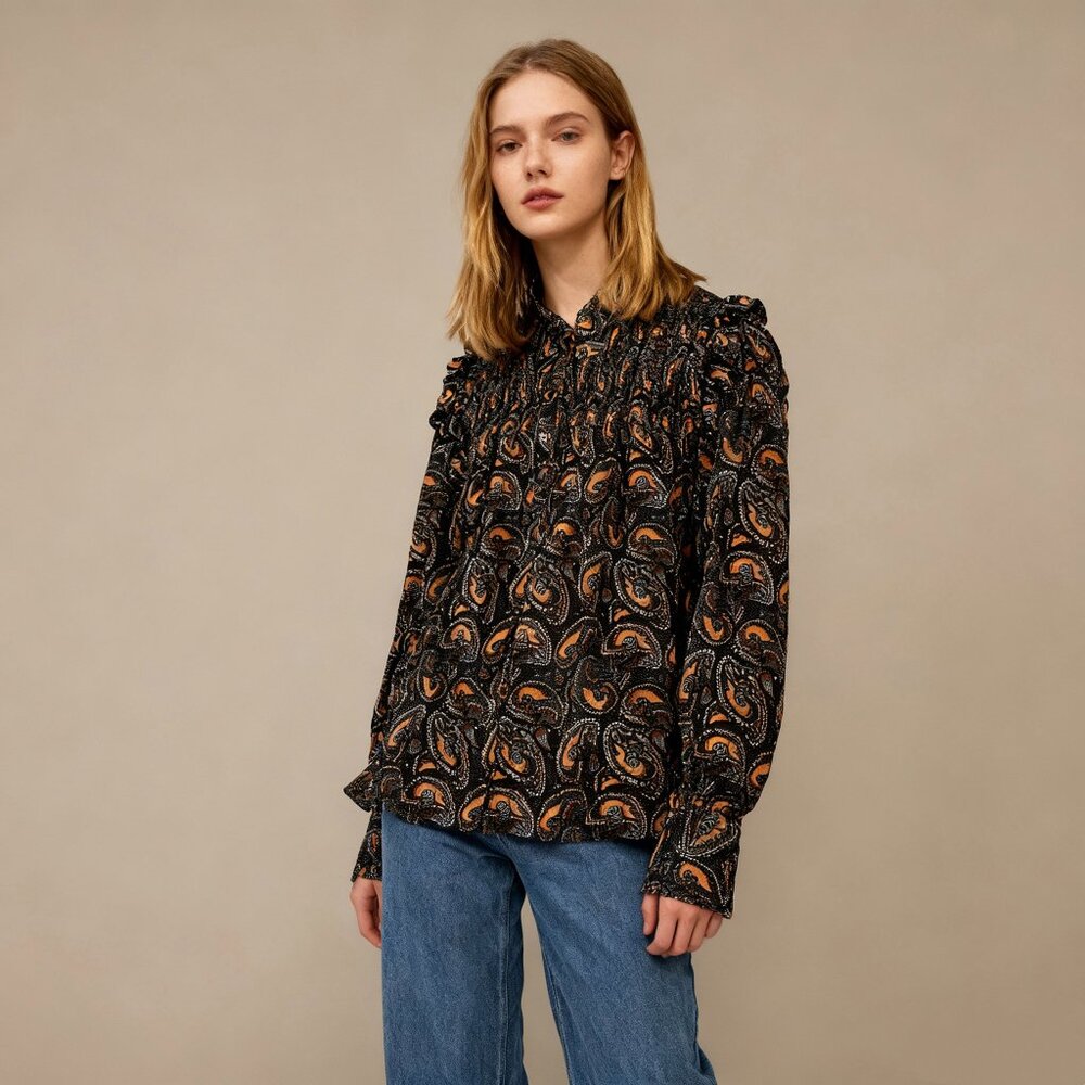 NWT $ 300 Antik Batik Anthropologie Women's Otto Blouse Sz L Long Sleeves Ruffle